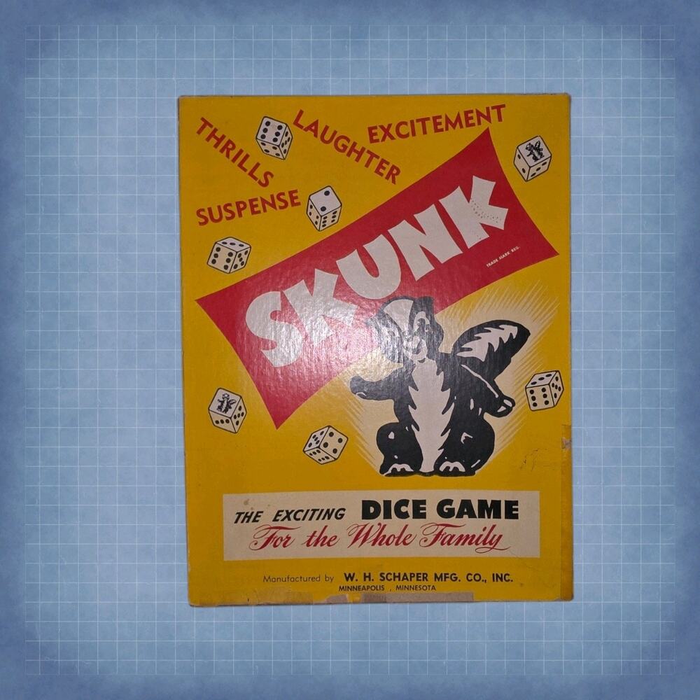 Vintage 1953 Skunk Dice Game by W.H. Schaper Complete in Box